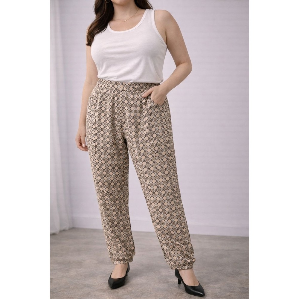 Zara Basic Women S‎ Geometric Print Harem Pants Beige Black